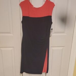 Chaps Pink and Blue Sheath Dress Sleeveless Crew Neck Midi